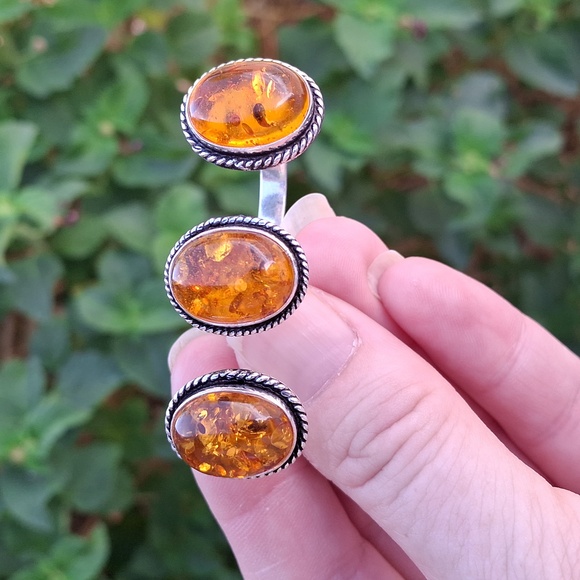 New Amber Knuckles Double 925 Silver Ring. - Picture 2 of 15
